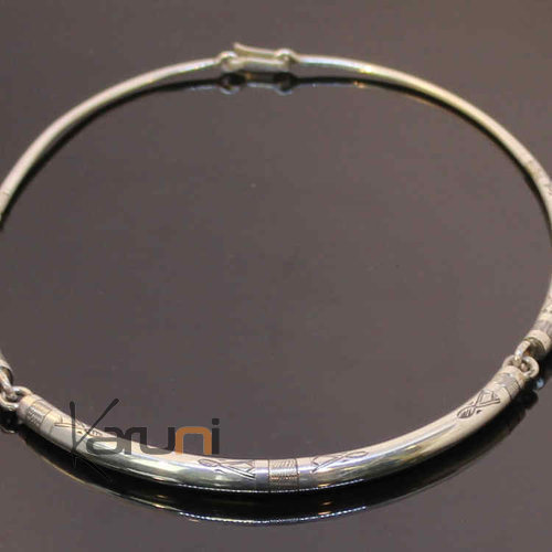 Ethnic Choker Necklace Sterling Silver Jewelry Engraved Large Articulated Torque Tuareg Tribe Design 04