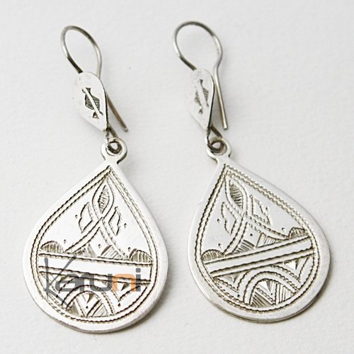 Tuareg Earrings Pendant Wide Drops Engraved in Silver 53