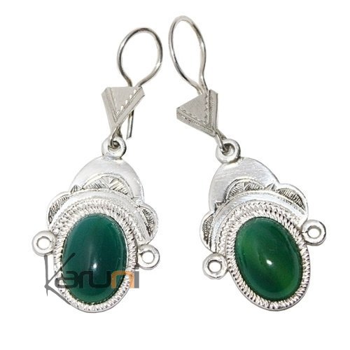 Tuareg silver goddess and green agate earrings
