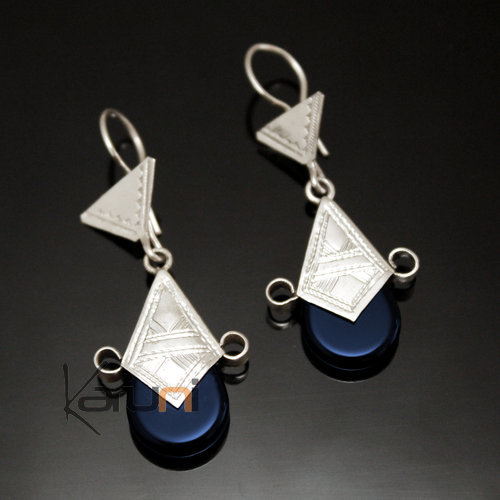 Tuareg Earrings Southern Ingall en Argent and Blue Navy Stone 58