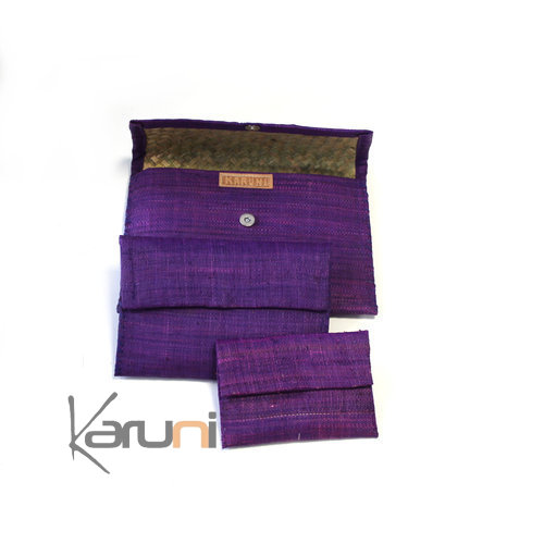 Raffia patterned pouch Lot of 3 - Purple