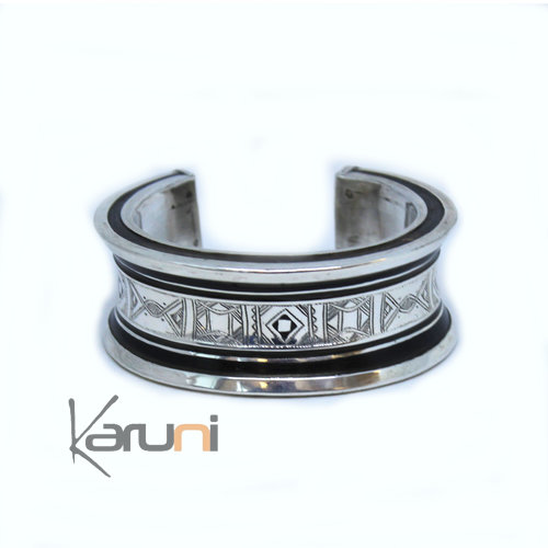 Cuff bracelet silver ebony engraved 