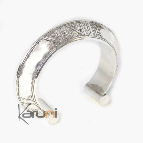 Ethnic Bracelet Sterling Silver Jewelry Large Rounded Engraved
