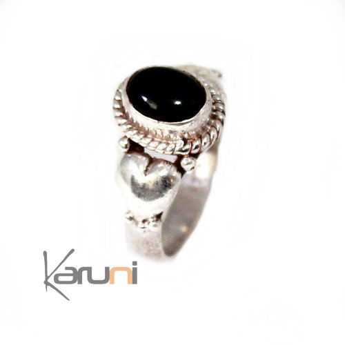 Fine 925 Heart Sterling Silver Nepal black Onyx Ring