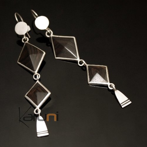 Tuareg Earrngs Pendant Two Diamonds Karuni Inspiration in Silver and Ebony 61