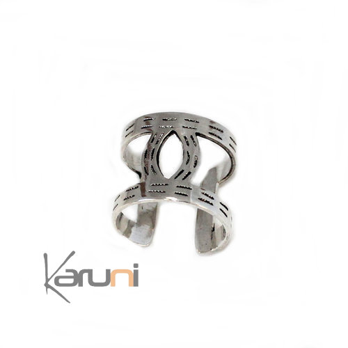 Adjustable ebony silver ring