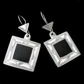  Ethnic Jewelry Tuareg Earrings in Silver Ebony Square Engraved 01