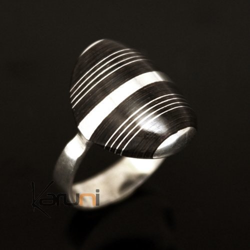 Tuareg Ring in 925 Silver and Stirpes of Ebony Woman/Man 70