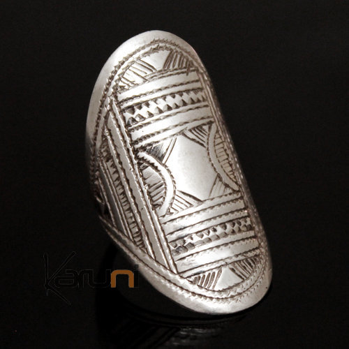 Ethnic Marquise Ring Sterling Silver Jewelry Engraved Tuareg Tribe Design 01