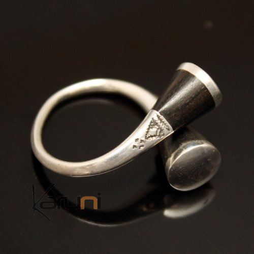 Silver ebony cross ring engraved cone switch - KARUNI
