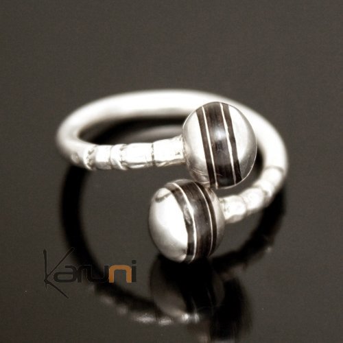 Adjustable silver ring crossed ebony ball switch - KARUNI