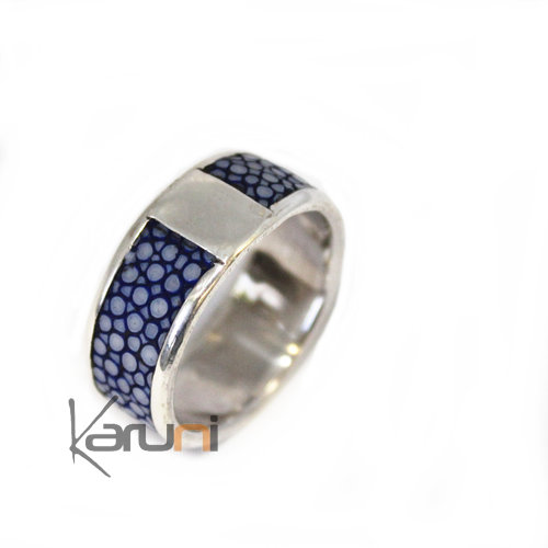 Ring Silver Blue Galuchat Fish Leather 1071