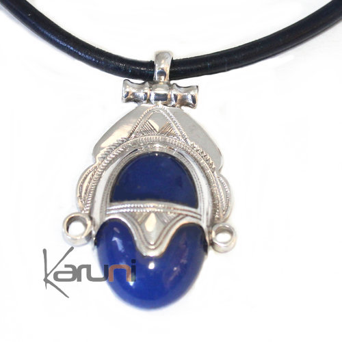 Necklace Pendant Sterling Silver Ethnic Jewelry Goddess Head Blue Agate 7045
