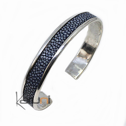 Ethnic Galuchat Sterling Silver Bracelet Blue