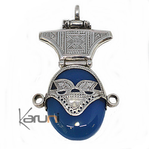 Pendant Sterling Silver Ethnic Jewelry Goddess Head blue Agat 7042