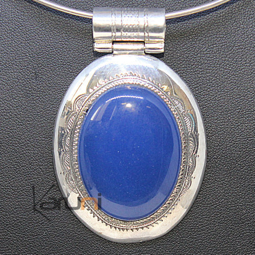Ethnic Pendant Sterling Silver Blue Agate 7045