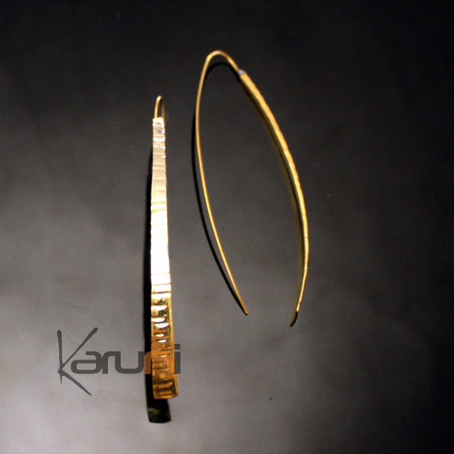 Fulani Earrings Golden Bronze Long Curved Bands 5056