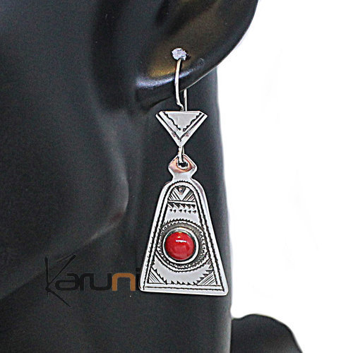 Sterling silver earrings red onyx 5066