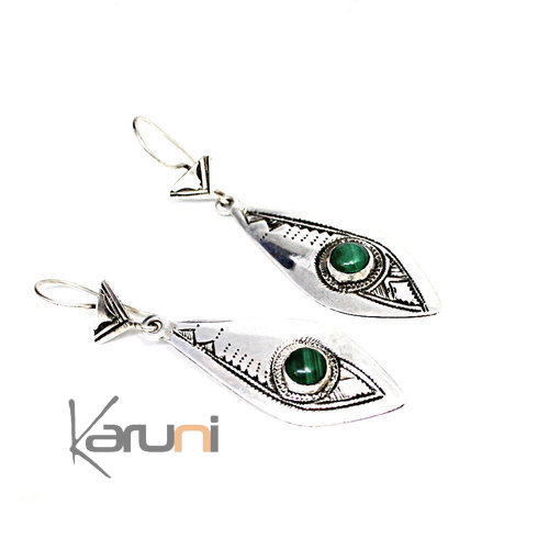 Sterling Silver Earrings Malachite 5121 Fish
