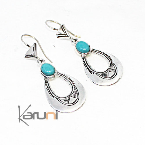 Sterling Silver Earrings Turquoise Oval 5138