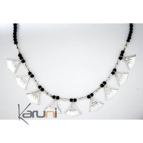 Ethnic Necklace Sterling Silver Jewelry Lotus Shat-Shat Beads Tuareg Tribe Design 3 c