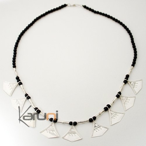 Ethnic Necklace Sterling Silver Jewelry Lotus Shat-Shat Beads Tuareg Tribe Design 3 d