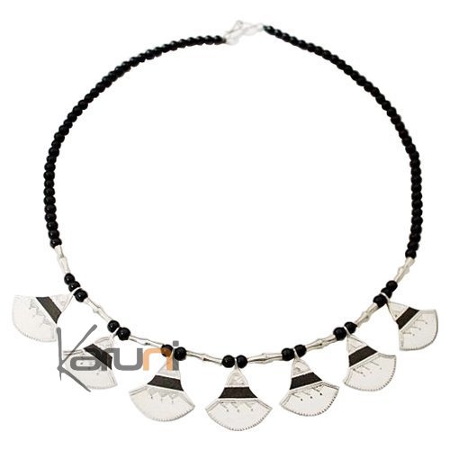 Ethnic Necklace Sterling Silver Jewelry Lotus Shat-Shat Ebony Tuareg Tribe Design c