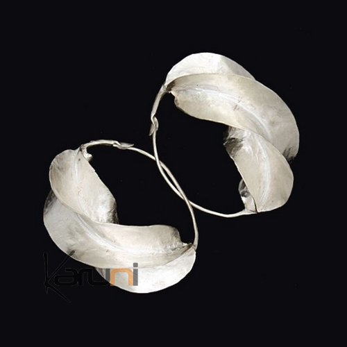 Sterling Silver Hoop earrings Peul Fulani Mali 11AR 5 cm