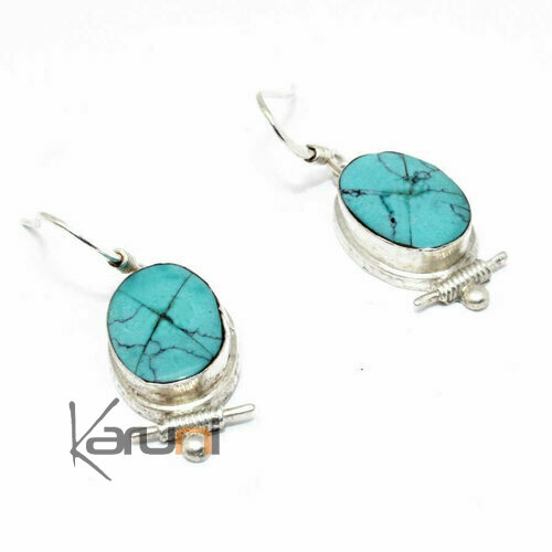 Ethnic Earrings Silver 925 Turquoise R