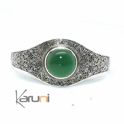 925 Silver bracelet filigran green onyx
