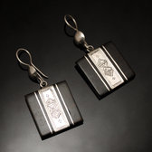 Ethnic Earrings Sterling Silver Jewelry Ebony Square Engraved Vertical Strip Tuareg Tribe Design 42