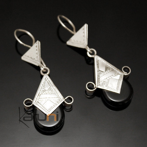 Ethnic Southern Cross Earrings Sterling Silver Jewelry from Ingall Niger Black Tuareg Tribe Design 06 5 cm 