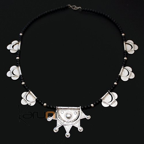 Ethnic Necklace Sterling Silver Jewelry Sun and Flowers Tuareg Tribe Design b