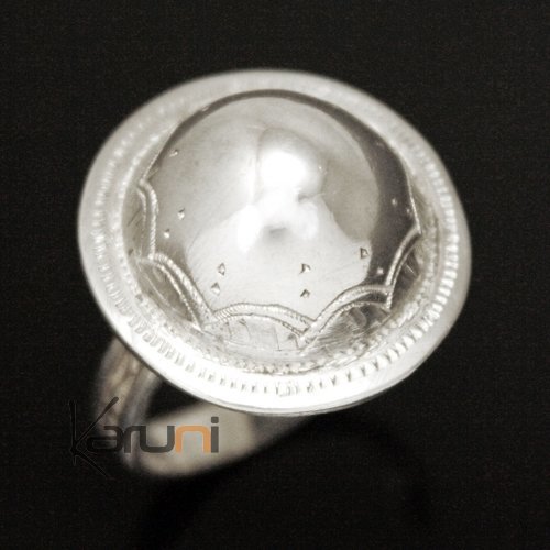 950 Silver Ring Grelot Engraved Dome 10001
