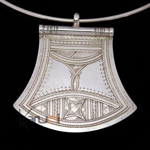 African Pendant Sterling Silver   Engraved Plate Tuareg Tribe Design 35