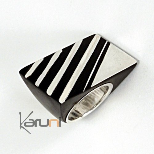 KARUNI-Ebony silver mirror tiangular lines ring 2