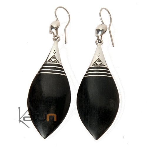Tuareg ebony silver earrings leaf 01