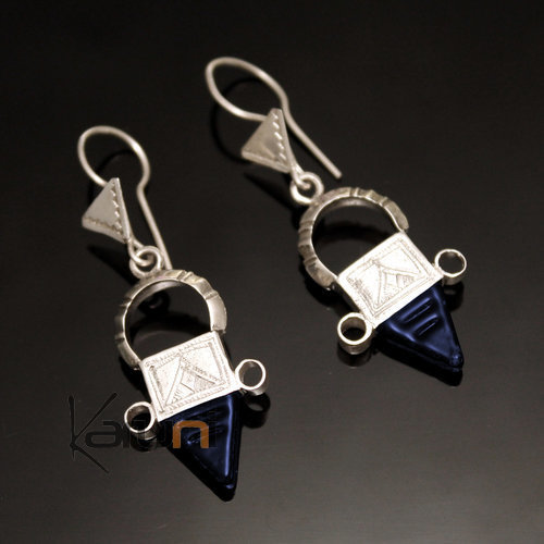 Southern Cross Earrings Sterling Silver Thin  from Ingall Niger Dark Blue Tuareg Tribe Design 11