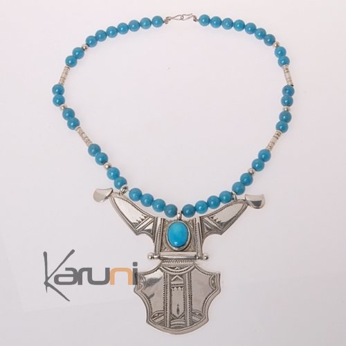 Necklace Sterling Silver  Big Houmeini Turquoise Tuareg Tribe Design 2