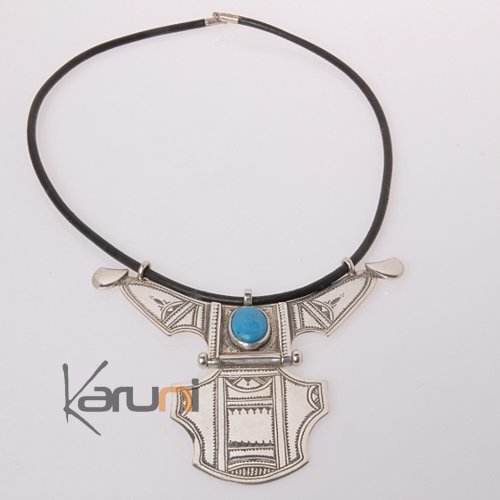 Necklace Sterling Silver  Big Houmeini Turquoise Tuareg Tribe Design 3