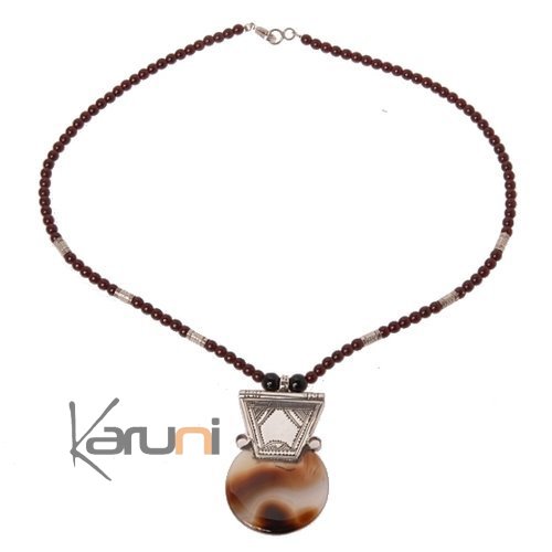 Tuareg moon necklace in silver and agate
