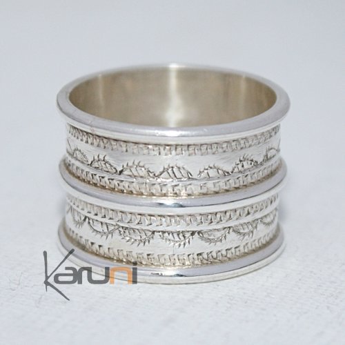 Tuareg silver wide ring engraved 1 - ethnic jewelry