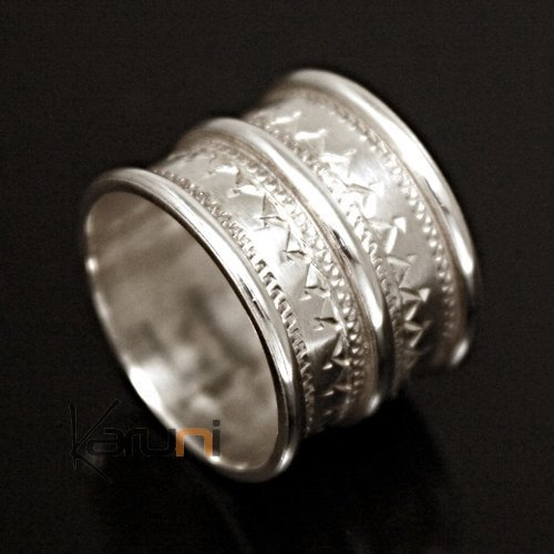 Ethnic Engagement Ring Wedding Jewelry Sterling Silver Large 3 Engraved Lines Men/Women Tuareg Tribe Design 02