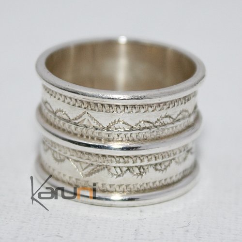 Ethnic Engagement Ring Wedding Jewelry Sterling Silver Large 3 Engraved Lines Men/Women Tuareg Tribe Design 03