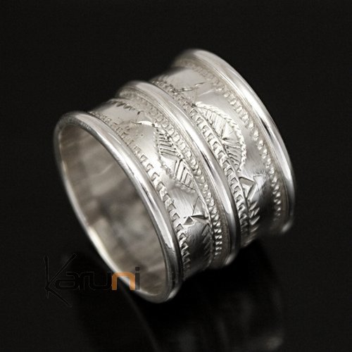 Ethnic Engagement Ring Wedding Jewelry Sterling Silver Large 3 Engraved Lines Men/Women Tuareg Tribe Design 04
