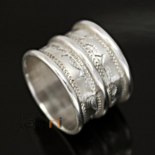 Ethnic Tuareg Tribe Design Wedding Engagement Ring Silver Large 3 Engraved Lines Unisex 05