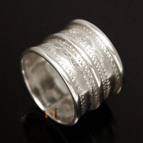 Ethnic Tuareg Tribe Design Wedding Engagement Ring Silver Large 3 Engraved Lines Unisex 06
