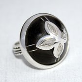 Ethnic Flower Ring Sterling Silver Jewelry Ebony Dome Tuareg Tribe Design 01