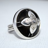 Ethnic Flower Ring Sterling Silver Jewelry Ebony Dome Tuareg Tribe Design 02