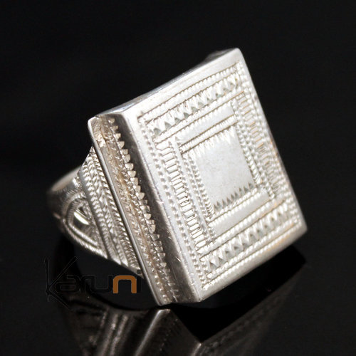 Ethnic Signet Ring Sterling Silver Jewelry Square Voluminous Men/Women Tuareg Tribe Design 10